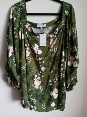 NWT Sugarlips green floral top 3X